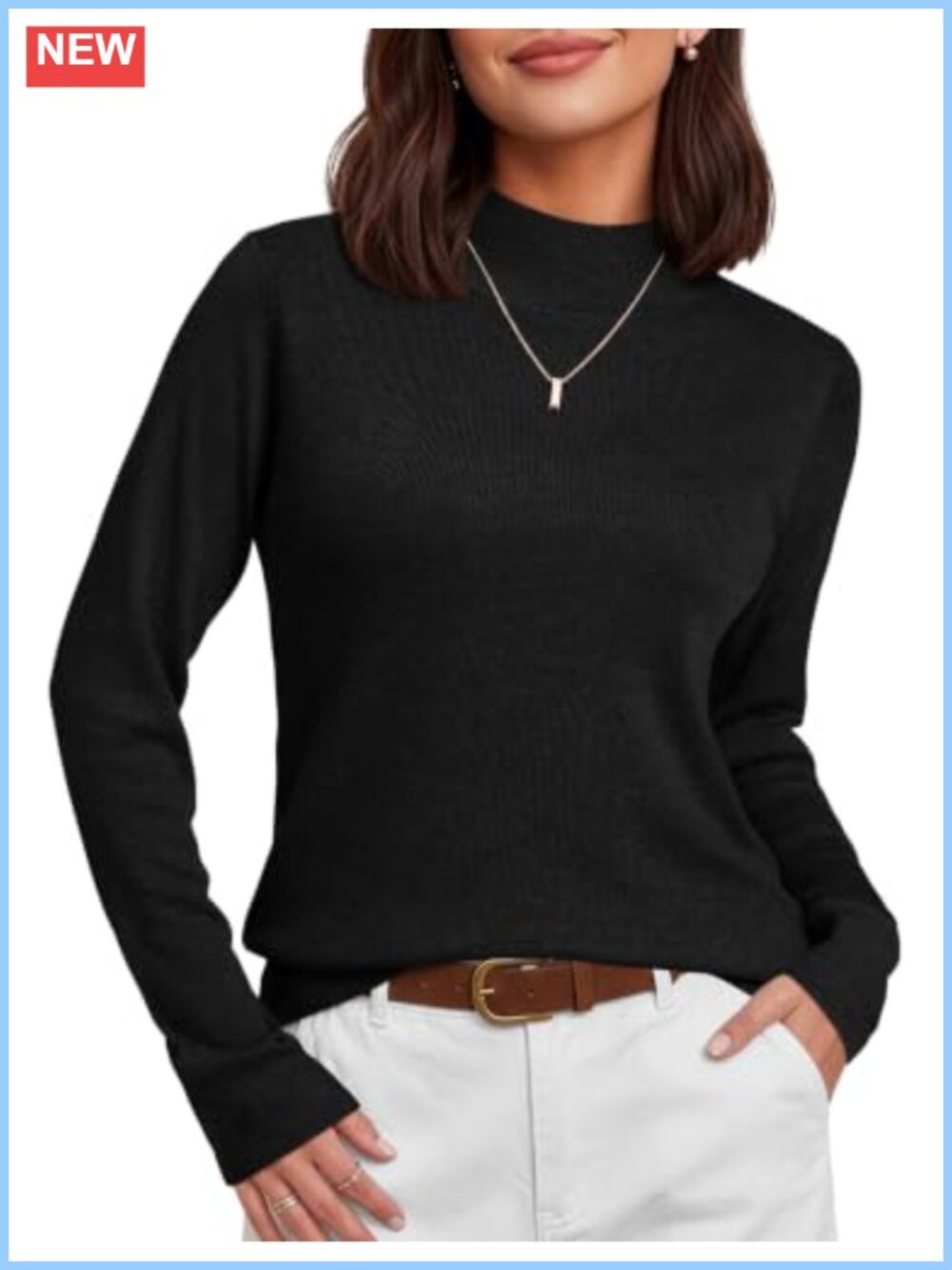 Wool Blend Mock Turtleneck Sweater Long Sleeve Knit Pullover